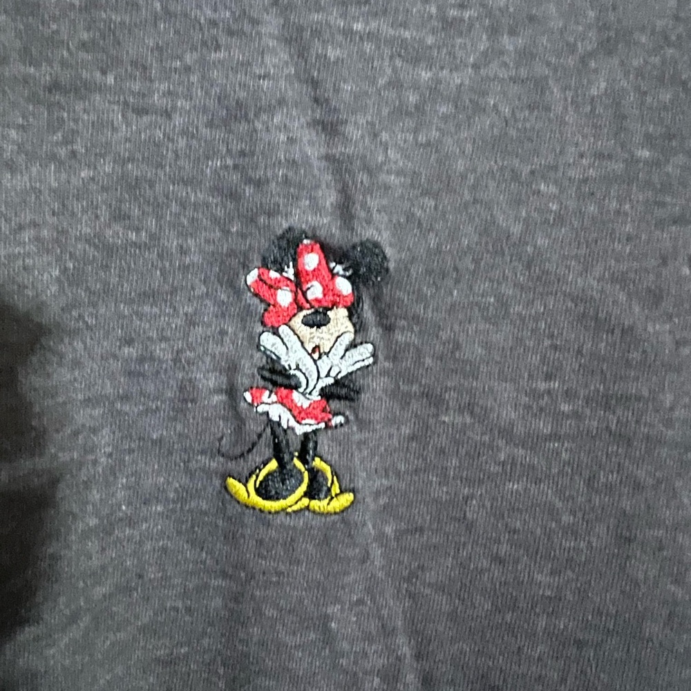 WALT DISNEY WORLD Cropped Heathered Embroidered Minnie Striped Sleeve Wms Sz XL - Picture 2 of 4